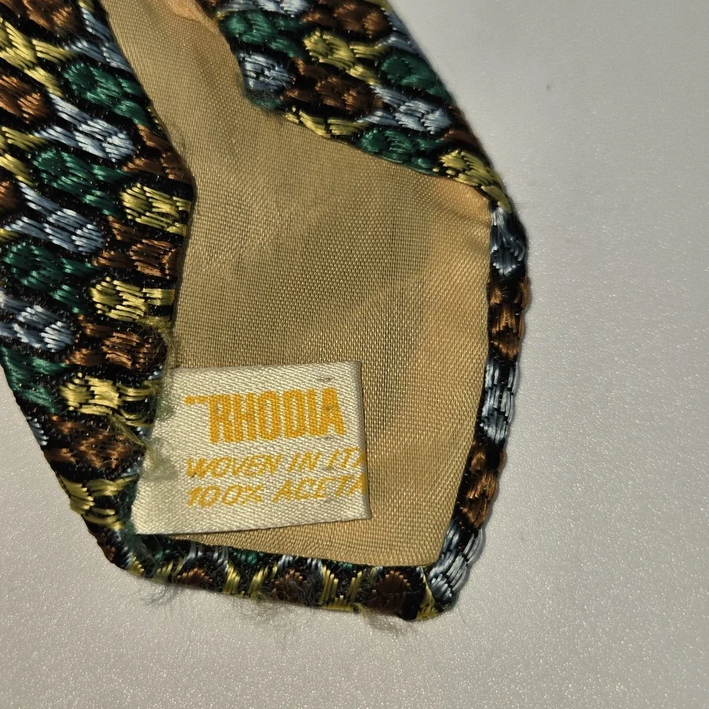Vtg 60s Nadlers Rhodia Tie Woven Italy Green Gold Orange Geometric Mod Wide 4.5
